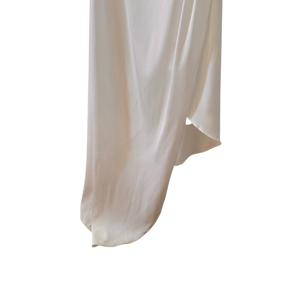 IEENA for Mac Duggal One Shoulder Hi-Low Draped Charmeuse White Dress Size 10 - Picture 6 of 16